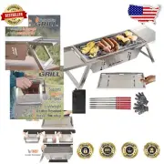 Effortless Setup 304 Stainless Steel Grill with Skewers for Camping & Picnics