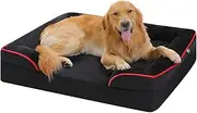 PAWZ Road Large Dog Bed, Orthopedic Pet Bed with Memory Supportive Foam, Non-Slip Bottom and 2-Layer Waterproof Cover, Washable Dog Sofa Beds for Medium, Large, XLarge - Black, XLarge(107x81x16cm)