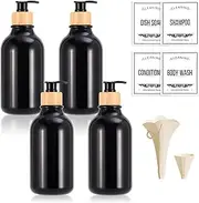 Marjoramy Pack of 4 Shampoo Bottles for Filling, Refillable Empty Shampoo Bottles, Shower Gel and Shampoo Dispenser for Shower, Detergent Dispenser, Soap Dispenser Bottles with Funnel & Stickers, 500
