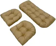 Outdoor/Indoor Patio Wicker Seat Cushions Group Loveseat Tufted Wicker Chair Cushions for Patio Furniture, Bench, Porch, Swing Chair, All Weather(Khaki)