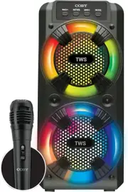 COBY Wireless Speaker 12-HR Rechargeable Portable LED Lights USB FM Radio & Mic