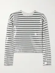 [FRAME] FRAME - Sequined Striped Organic Cotton-jersey T-shirt - Navy - x small x small Blue