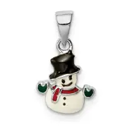 Sterling Silver Rh-Plated Multi-Color Enamel Snowman Children'S Pendant