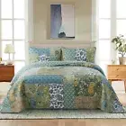 NEWLAKE Cotton Patchwork Bedspread, 3-Piece Bedding Quilt Set with Real Stitc...