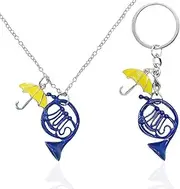 WahYikHo French Horn Keyring, French Horn Key Rings Necklace Umbrella Horn Chain, How I Met Your Mother, Musical Instruments Keychain, Gifts for Parents, Birthday Gifts, blue, Small