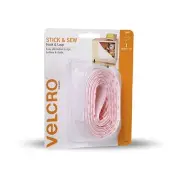 STICK & SEW HOOK & LOOP TAPE 25mmx1m Adhesive Backed WHITE