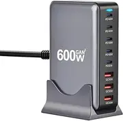 600W USB C Charger, GaN Charger Block 8 Port Charging Station, Fast Dual PD PPS 140W USB Wall Charger Compatible with MacBook Pro/Air/iPad, iPhone 16/15/14/13/12, Galaxy, Laptop, Tablets