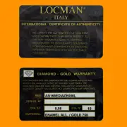 LOCMAN International Certificate of Authenticity DIAMOND GOLD WARRANTY Card