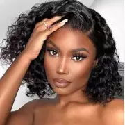 Curly Bob Wig Human Hair 13x6 Lace Frontal Wig Deep Wave 250% Density 8inch