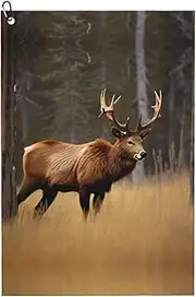 JEJEA Wildlife Deer Bear Elk Print Waffle Pattern Towel, Ultra-Absorbent Golf Towel,With Carabiner Clip, For Men'S Gifts