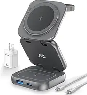 5-in-1 Wireless Charger for Magsafe, AC ISLAND Travel Charging Station for Apple, 15W Snap Magnetic Multi Charging Stand Pad Dock for iPhone 16/15/14/13 Apple Watch AirPods 2/3 (with 35W GaN Adapter)
