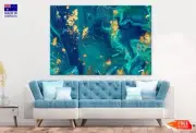 Blue & Gold Abstract Marble Paint Wall Canvas Home Decor Australian Made Quality