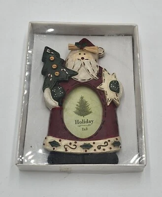 Picture Frame Santa Claus Christmas Tree Rustic Country Holiday