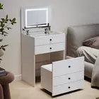 White Dressing Table Bedside Tables 2-in-1 Set Hidden Makeup Mirror Drawers
