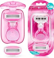 DreamGenius Travel Razors for Women Include 1 Handle and 2 Cartridges, Extra Smooth 5-Blade Travel Essentials Razor with Case for Shaving, Pink