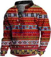 [HanzhuoLG] Men's Vintage Western Tribe Print Henry Neck T Shirt Spring Autumn Outdoor Sports Tactical Long Sleeve Tshirts Color14 M