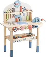 Tool Bench for Kids Toy Play Workbench Wooden Tool Bench Workshop Workbench with Tools Set Wooden Construction Bench Toy for 3 4 5 Year Old Boys Girls