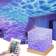 USB Rotating Water Wave Light Projector Remote Control Bedroom Table Lamp Crystal Night Lamp 16 Color RGB Desktop Lamp for Game Room Bedroom Christmas/Hallowee
