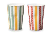 Pair Kutani yaki ware Japanese Beer Sake Water cup Tumbler Chiyogami pattern