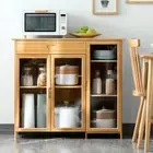 Bamboo Clear Door Sideboard Storage Cabinet Wooden Kitchen Cupboard Drawer Table