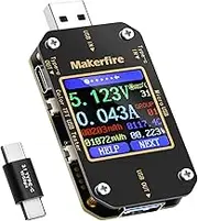 MakerHawk USB Multimeter USB Voltmeter Ammeter Load Tester USB Voltage Current PD Battery Power Capacity Charger Digital Type C Meter Tester Color LCD Display Cable Resistance QC2.0/3.0/4.0 MTK