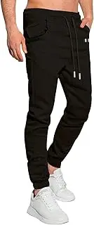 [M Menmentings] Men's Outdoor Jogging Casual Pants with Embroidery Label and Drawstring Stretch Waist Slim Fit Lightweight Hiking Pants