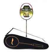 Li-Ning Tectonic 1S Carbon Fibre Strung Badmiton Racket with Full Cover - For Professional - Havey Head - Dynamic Optimum Frame - Maximum String Tension- 26lbs - Size: 4U (83gm) - Grey-Red-Lime