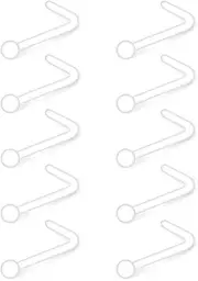 [Longbeauty] Clear Nose Piercing Stud Acrylic Bioflex 20 Gauge Nose Ring Nose Jewellery Nose Screws Piercing Retainers Set of 10