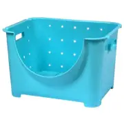 Plastic Storage Bin Stackable Container Blue Open Front Tote Organizer Box