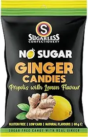 Sugarless Confectionery Sugar Free Ginger Candies Propolis with Lemon Flavour 60g