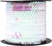 Mandala Craft 6mm Flat White Sequins on a Roll, Metallic Sequin Trim by The Yard (100 Yds String)