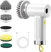 AUSWAY Electric Spin Scrubber Cordless Home Car Power Cleaning Brush 4 Heads for Toilet Bath Tub Tile Floor Wall Shower Grout Window Kitchen Sink