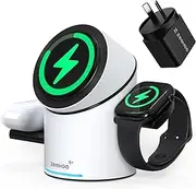[ZEEHOO] 3 in 1 Wireless Charging Station Compatible with Magsafe Charger Stand, Qi2 15W Fast Charger Auto-Rotating Multiple for iPhone 16/15/14/13/12, AirPods, iWatch/Ultra