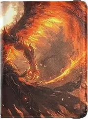 [Amooorous] Orange Cool Flame Phoenix Leather decorative travel wallet womens passport holder Travel Documents Organizer Protector Travel Passport Wallet With Vaccination Card Slot Lightweight, Orange cool flame