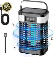 Solar Bug Zapper Outdoor Waterproof – Rechargeable Mosquito Fly Trap Black