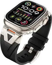 Ocaer Compatible with Apple Watch Ultra 2 Band 49mm 46mm 45mm 44mm 42mm, Sturdy Silicone Sport Strap for iWatch Ultra 2/1 Series 10 9 8 7 6 5 4 3 2 1 SE, Metal Adapter iWatch Band for Men（Black）