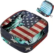 Period Bag,Sanitary Napkin Storage Bag,American Flag Statue of Liberty,Tampon Bag for Purse