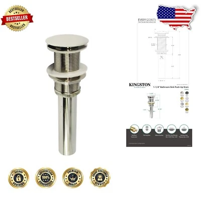 Durable Push Pop-Up Bathroom Sink Drain - Polished Nickel Finish, Compact Size