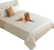 fuguitex Waterproof Dog Blanket Bed Cover Dog Crystal Velvet Moroccan Fuzzy Cozy Plush Pet Blanket Throw Blanket for Couch Sofa(82 * 82 inch, Cream+Beige)