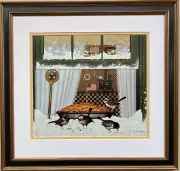 Charles Wysocki "Bird Pie" New CUSTOM FRAMED Art Americana Winter Rural