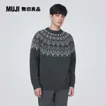 男美麗諾羊毛緹花織紋圓領針織衫【MUJI 無印良品】