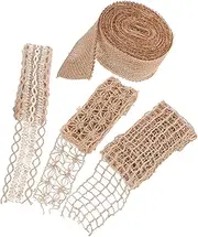 KAILIKETIY 4 Rolls Vintage Hollow Burlap Ribbon Set Crafting Mesh Packing Ribbon for Present for DIY Floral Arrangements Present Wrapping and Home Decor Unique Kit