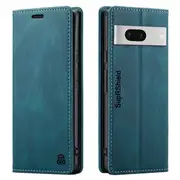 SupRShield For Google Pixel 7 Case RFID Blocking Retro Flip Premium Leather Card Holder Wallet Cover - Cyan Blue