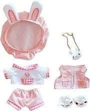 niannyyhouse Pink Rabbit 6-Piece Set Dress Up 7.8in（20cm） Humanoid Doll Stuffed Animals Clothes for Girls