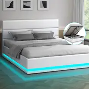 ALFORDSON Bed Frame Double Size Platform RGB LED Gas Lift Base Storage White