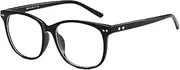 Horn Glasses Without Prescription Fake Glasses Nerd Glasses Women Men Large Frame UV400 Matte Black PE1, Black.