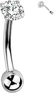 [RL ROSARY LAND] G23 Titanium Threadless Top in Curved Barbell Ring 16G, Eyebrow Rings, CZ, Rook Cartilage Earring, 8mm Vertical Labret, Daith, Helix Piercings Body Jewelry Sliver, Titanium, cubic