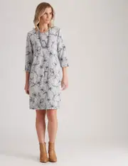 Millers 3/4 Sleeve Brushed Knee Length Dress - Size 20 - Womens - GREY MARL FLORAL