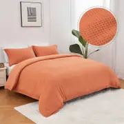 Linenova Cotton Waffle Weave Rust Quilt Cover Set