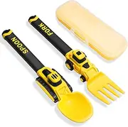 Construction Kids Cutlery - Kids Cutlery - Suitable for Toddler Fork and Spoon - Bagger Kids Cutlery, Portable Cutlery for Young Children 1-5 Years - Yellow